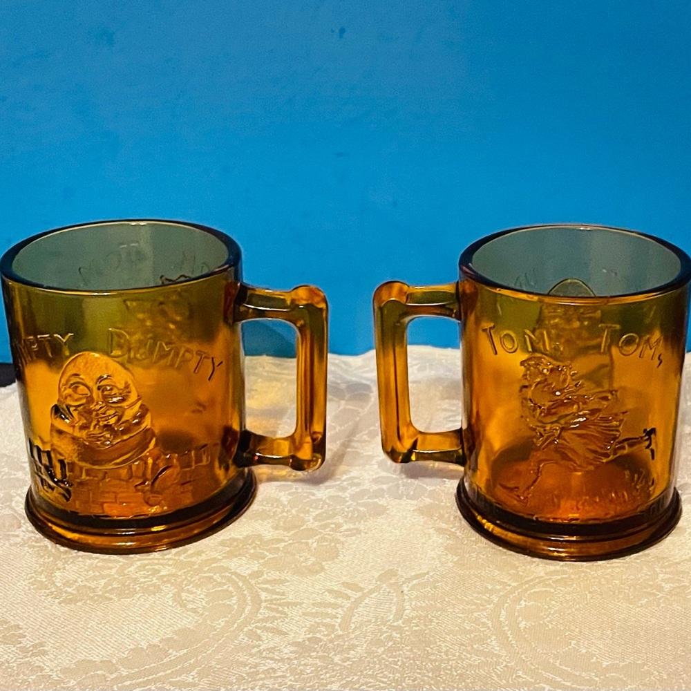 Vintage 70s Tiara Amber Humpty Dumpty-Tom Tom the Piper’s SonMug Set of 2 - Picture 2 of 3